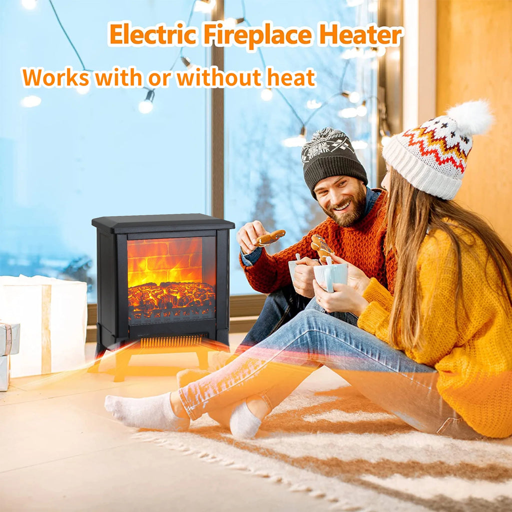 1400W Electric Fireplace Heater, 14" Freestanding Fireplace Stove with Realistic Flame, Portable Fireplace Space Heater for Home Indoor Small Space Use