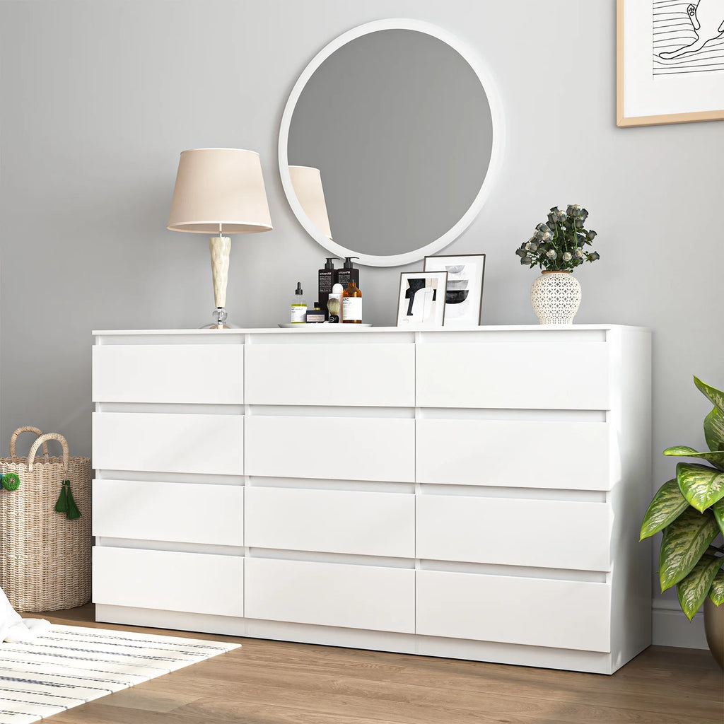Resenkos Mid Century Modern 8 Drawer Dresser for Bedroom with Hidden Handle White