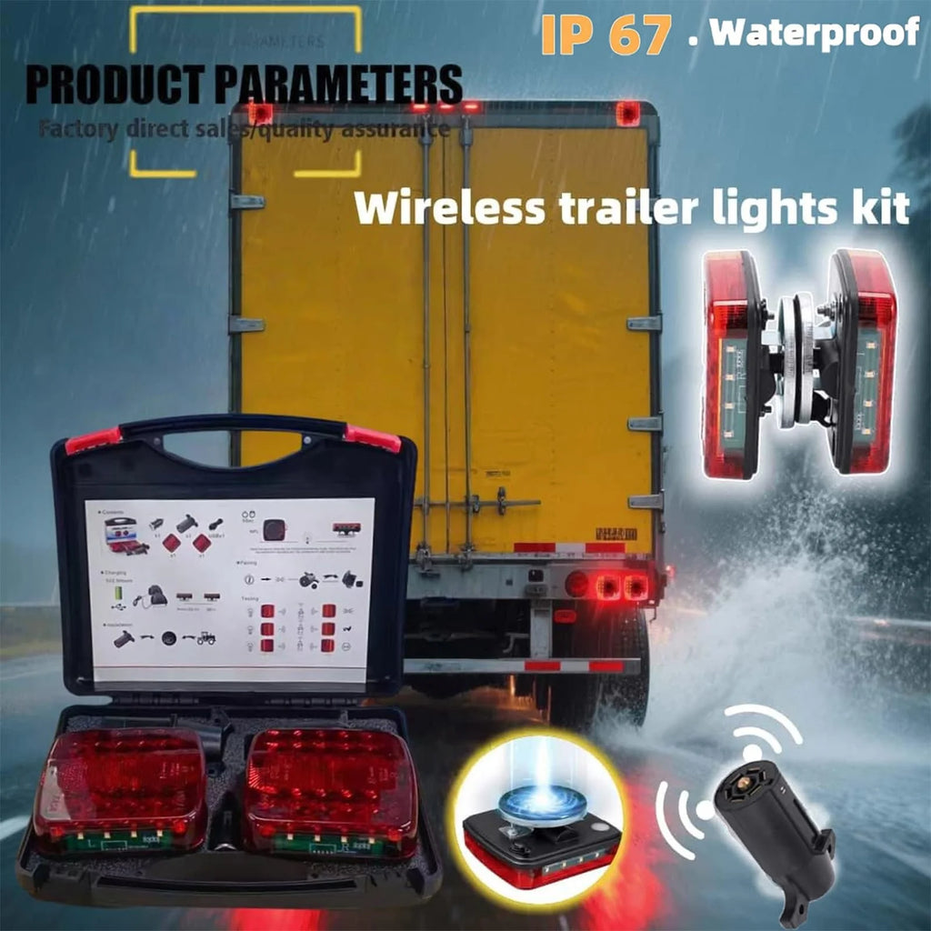Wireless Trailer Lights Magnetic,Wireless Trailer Lights,2025 New Led Wireless Tail Lights for Trailer,Rechargeable Towing Light Kit with Powerful Suction Base for Trucks,Boat,RV,Vehicle