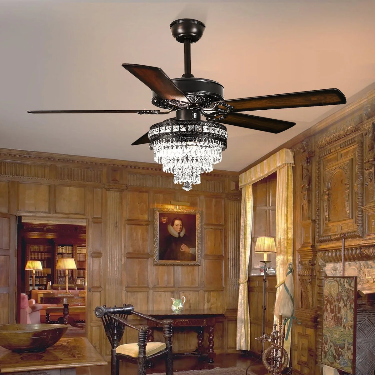 YIOSI 52" Crystal Ceiling Fan Fandelier with Remote Control, Modern Chrome Chandelier Ceiling Fan, Whisper-Quiet Motor, Reversible Blades, LED Lighting, Energy-Efficient, Elegant Living Room Fan
