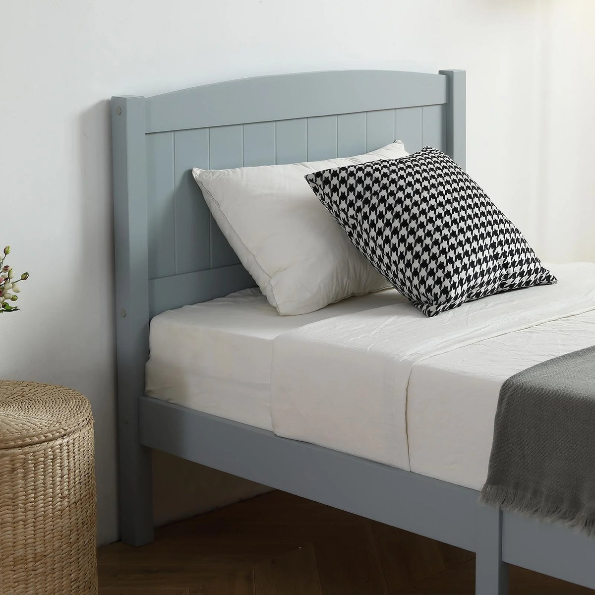 Ktaxon Deluxe Wood Platform Bed with Headboard, Teen Bed Gray,Twin
