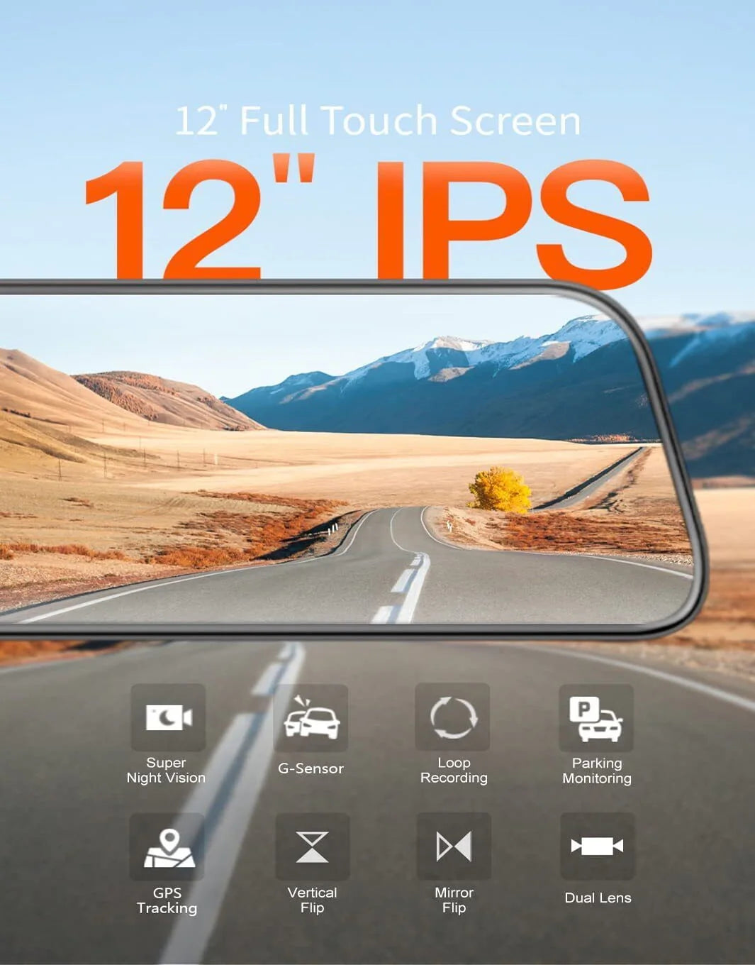 WOLFBOX 12" 1080P Mirror Dash Cam with Full Touch Screen,Backup Camera Rear View Mirror Dash Camera, Parking Monitor, Free 32GB TF Card & GPS