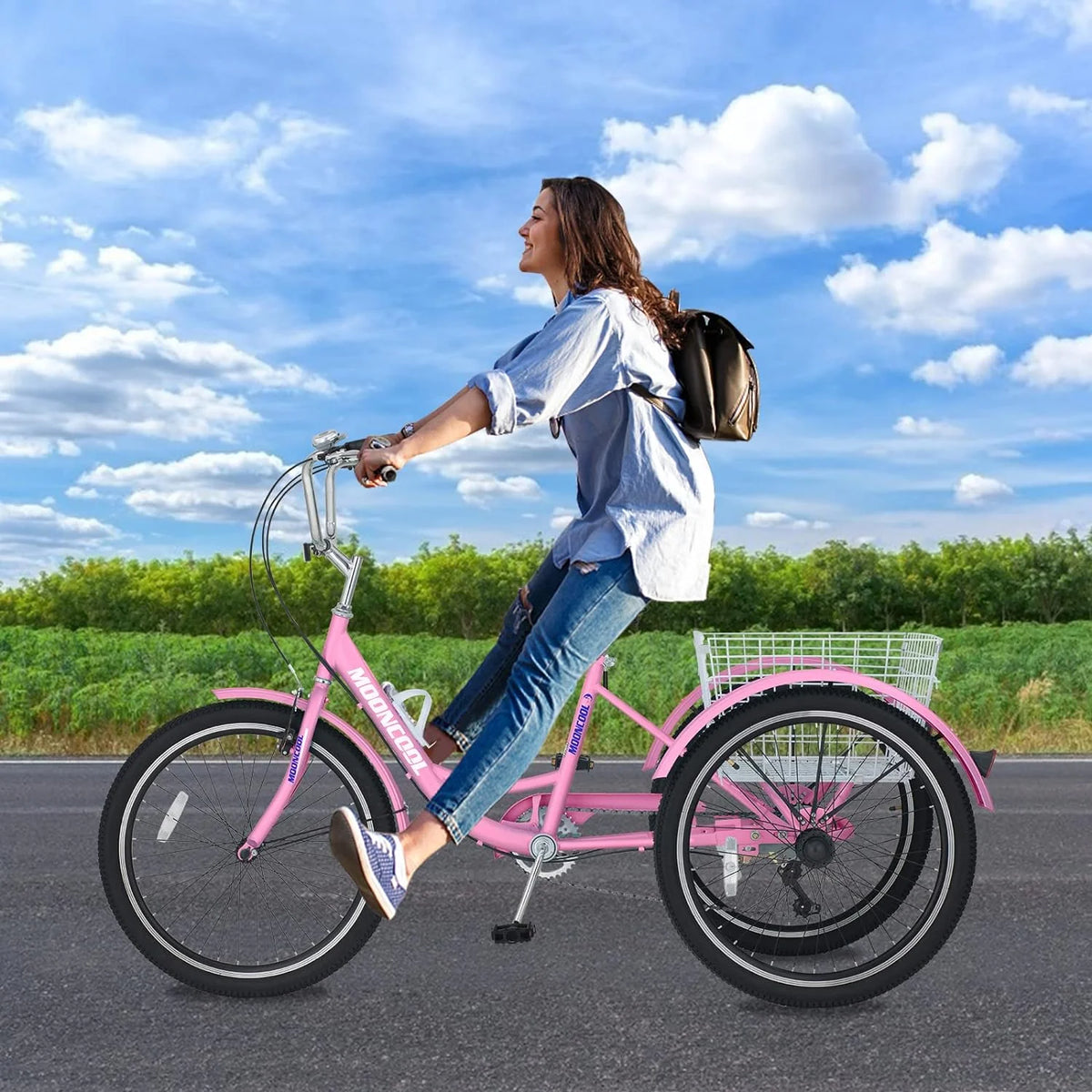 FICISOG 7 Speed Adult Tricycle for Women, 20/24/26 Inch Adult Trike with Basket, 3 Wheel Bikes for Adults Seniors, Cruise Trike for Shopping Picnic