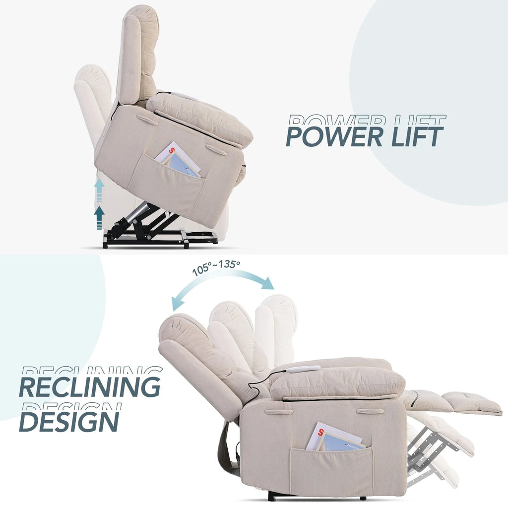Aukfa Power Lift Massage Recliner Chair with Heat,Single Sofa Chairs for Living Room,Beige