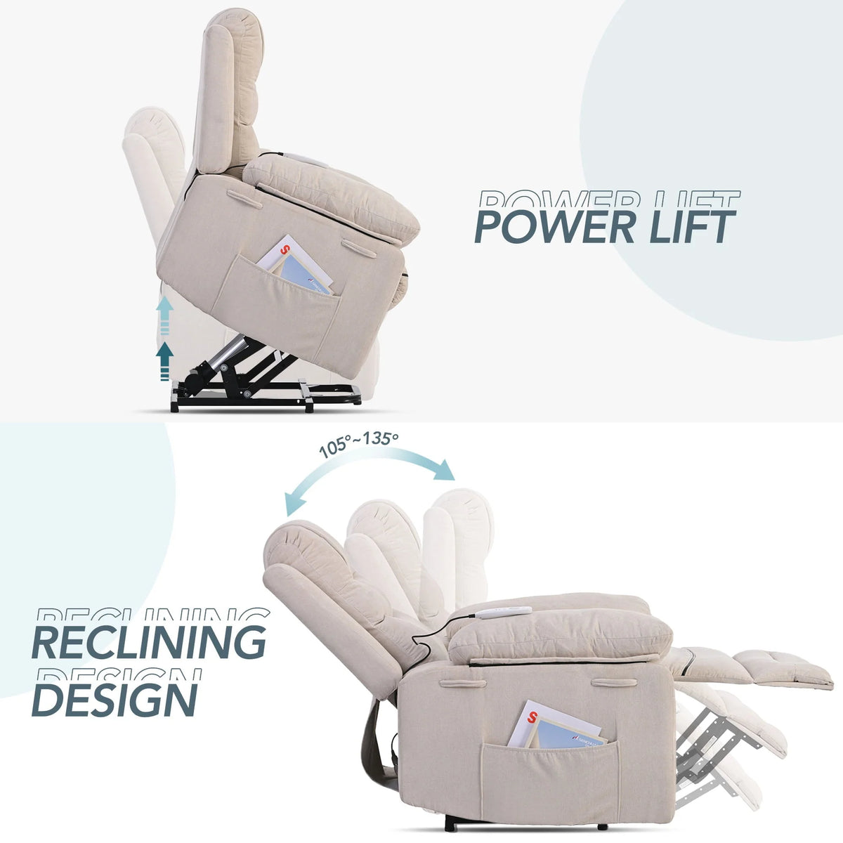 Aukfa Power Lift Massage Recliner Chair with Heat,Single Sofa Chairs for Living Room,Beige