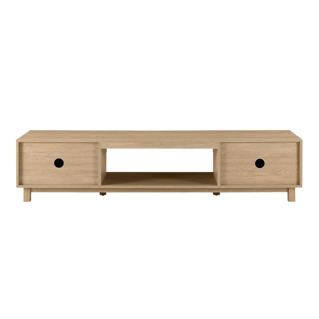 Walker Edison Mid-Century Modern Reeded 2-Door TV Stand for TVs up to 80, Coastal Oak