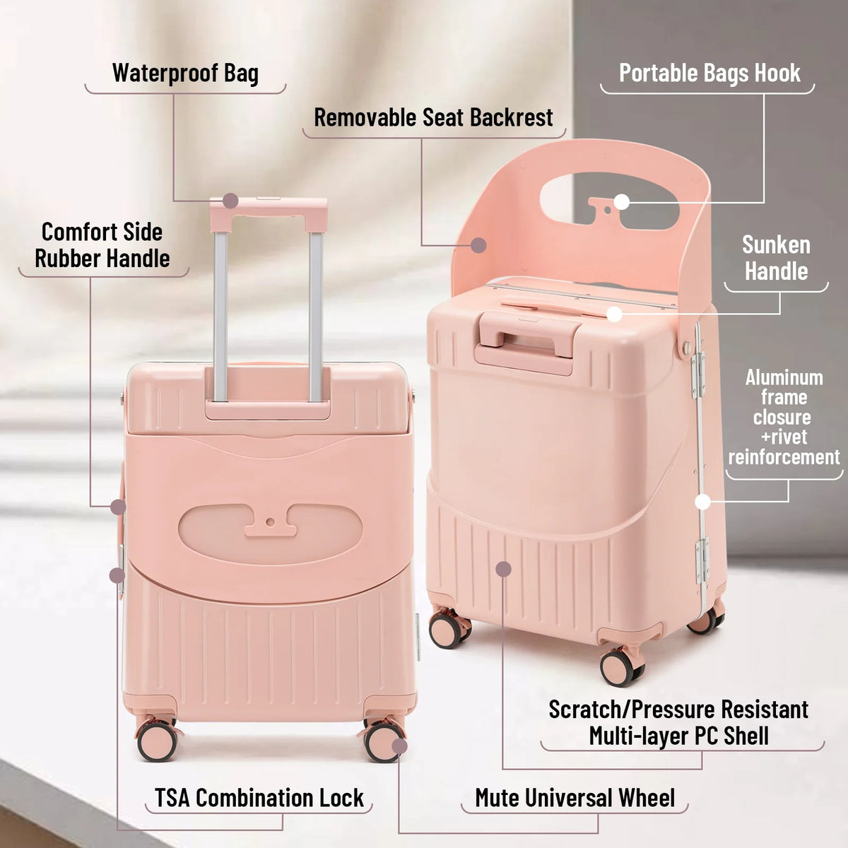 22 Inch TSA Lock Luggage with for Kids& Adult,Check in Lockable Spinner Wheels Free Luggage Cover and Safety Seatbelt Travel Suitcase