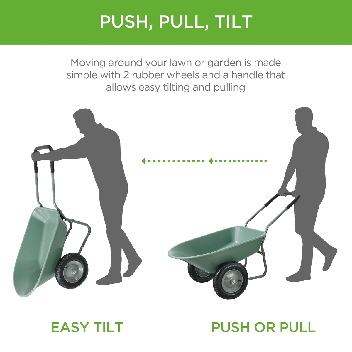 Best Choice Products Dual-Wheel Home Wheelbarrow Yard Garden Cart for Lawn, Construction - Green