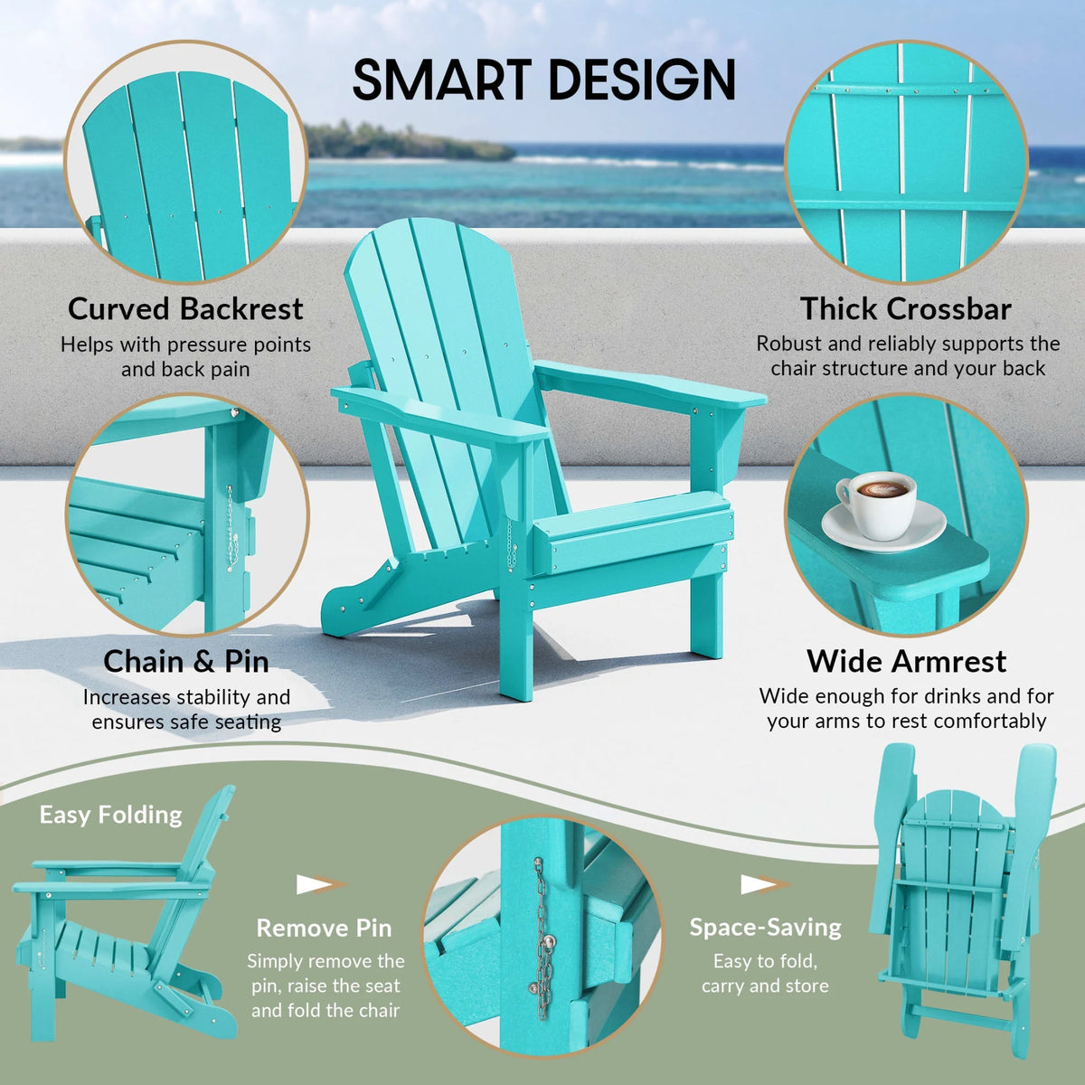 Westintrends Outdoor Folding HDPE Adirondack Chair, Patio Seat, Weather Resistant, Dark Brown