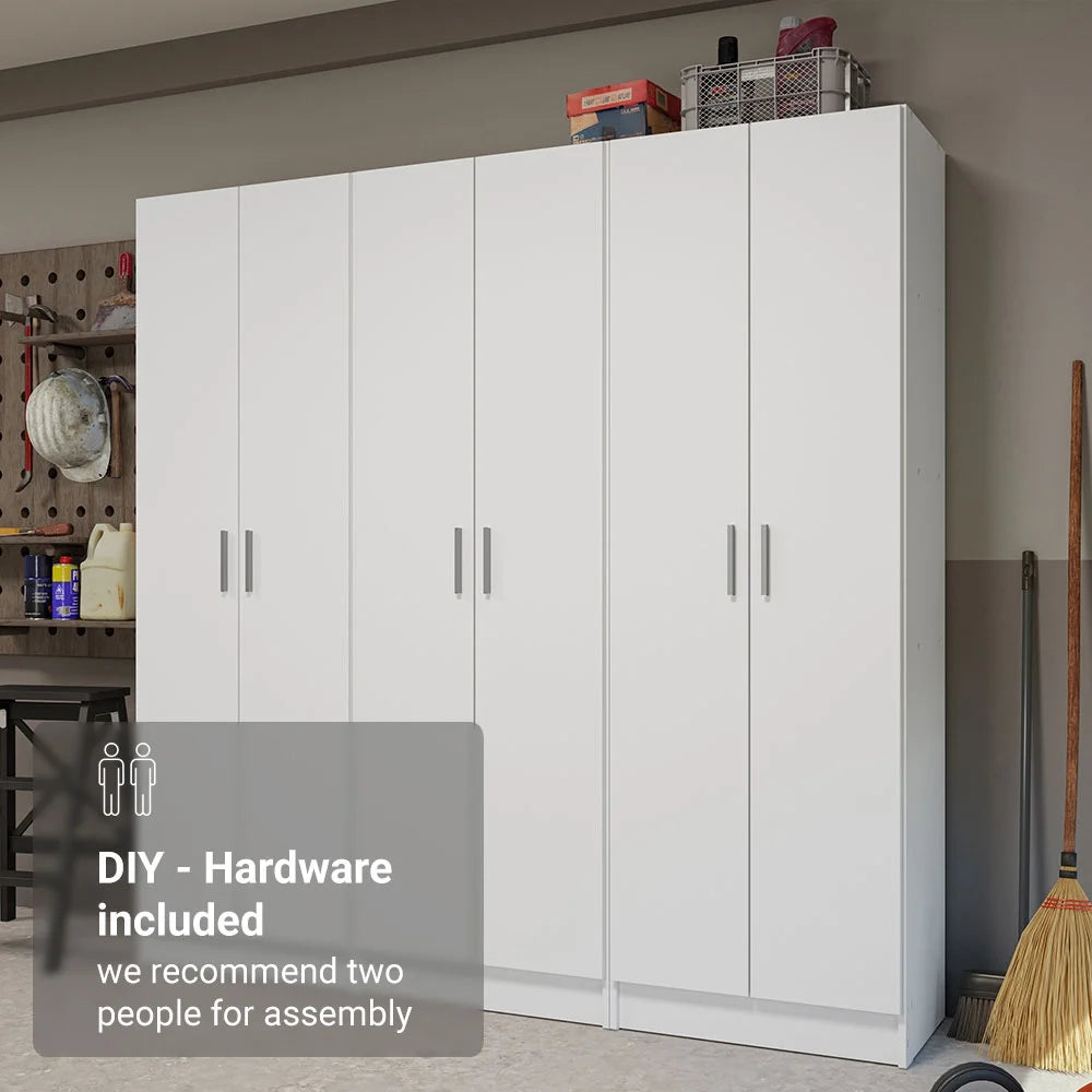 Madesa Garage Set 3 Pantry Storage Cabinet with 15 Utility Shelves 71"L Wooden Organization Unit for Garage - White