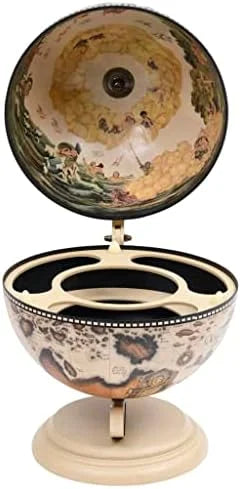 Green & Brown Tabletop Globe Wine Stand - Eucalyptus Wood with Antique Replica Frescoes and 16th  Nautical Maps - Assembly Required