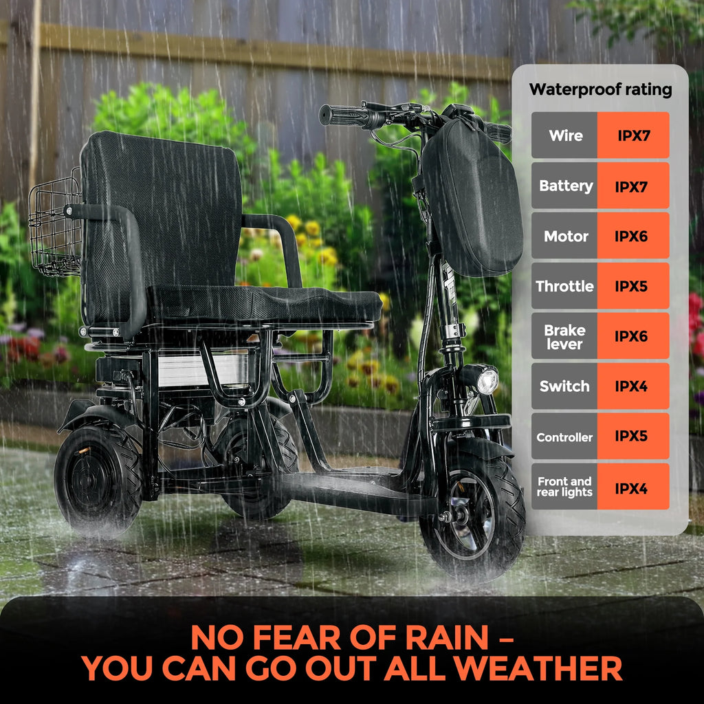 BAMACAR 3-Wheel Folding Mobility Scooter Lightweight for Seniors & Adults 300 lbs, Portable Powered Handicap All Terrain Travel Scooter, Mobility Scooters Foldable Collapsible Electric Scooters Black