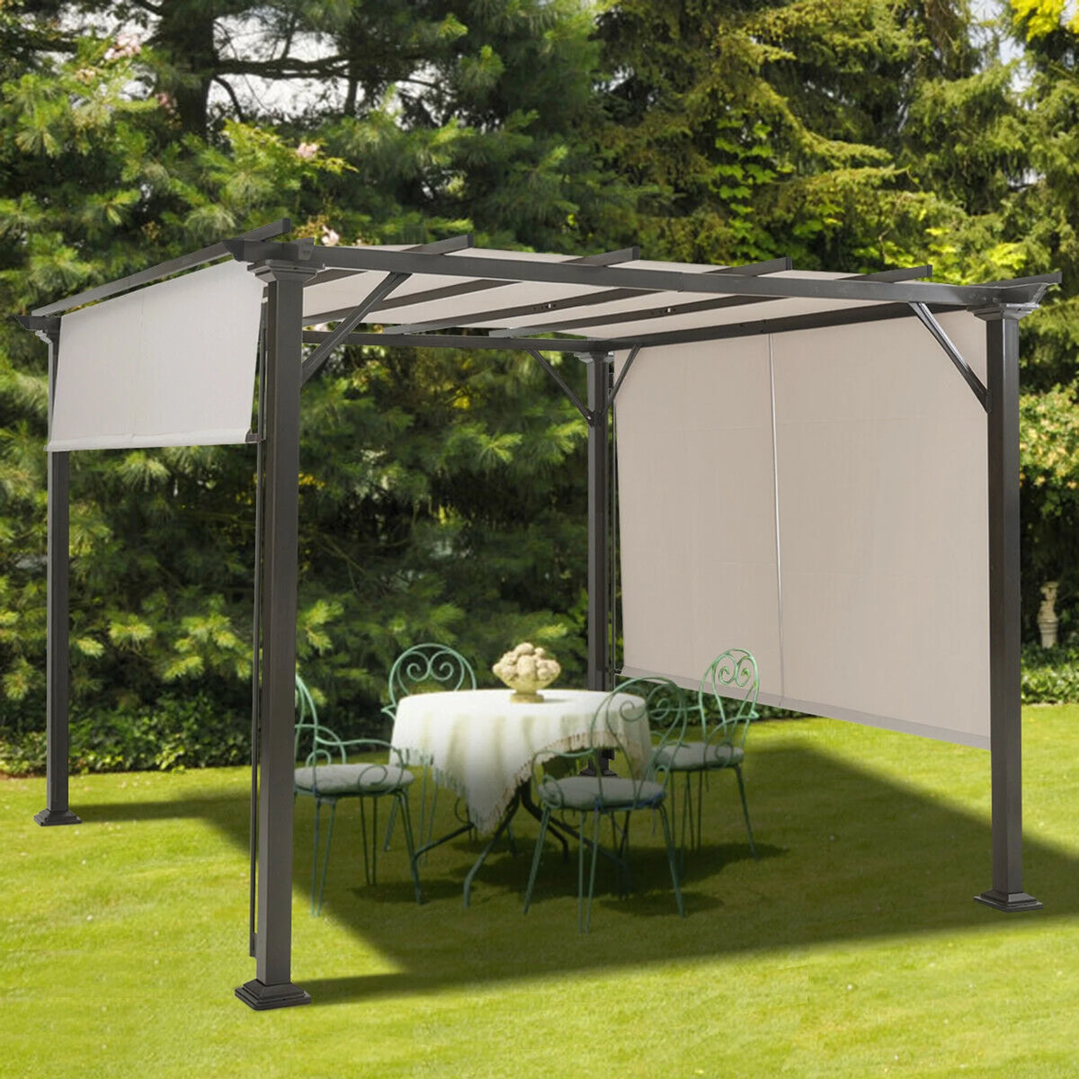 Gymax 10' X 10' Pergola Kit Metal Frame Gazebo &Canopy Cover Patio Furniture Shelter