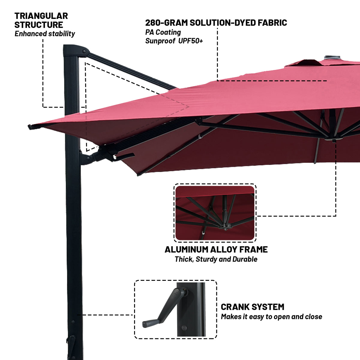 Boyel Living 10 x 13 FT Cantilever Patio Umbrella, Outdoor Rectangle Offset Umbrella with 360°Rotation, Heavy Duty Patio Hanging Umbrella with Base for Garden Pool Backyard, Navy Blue