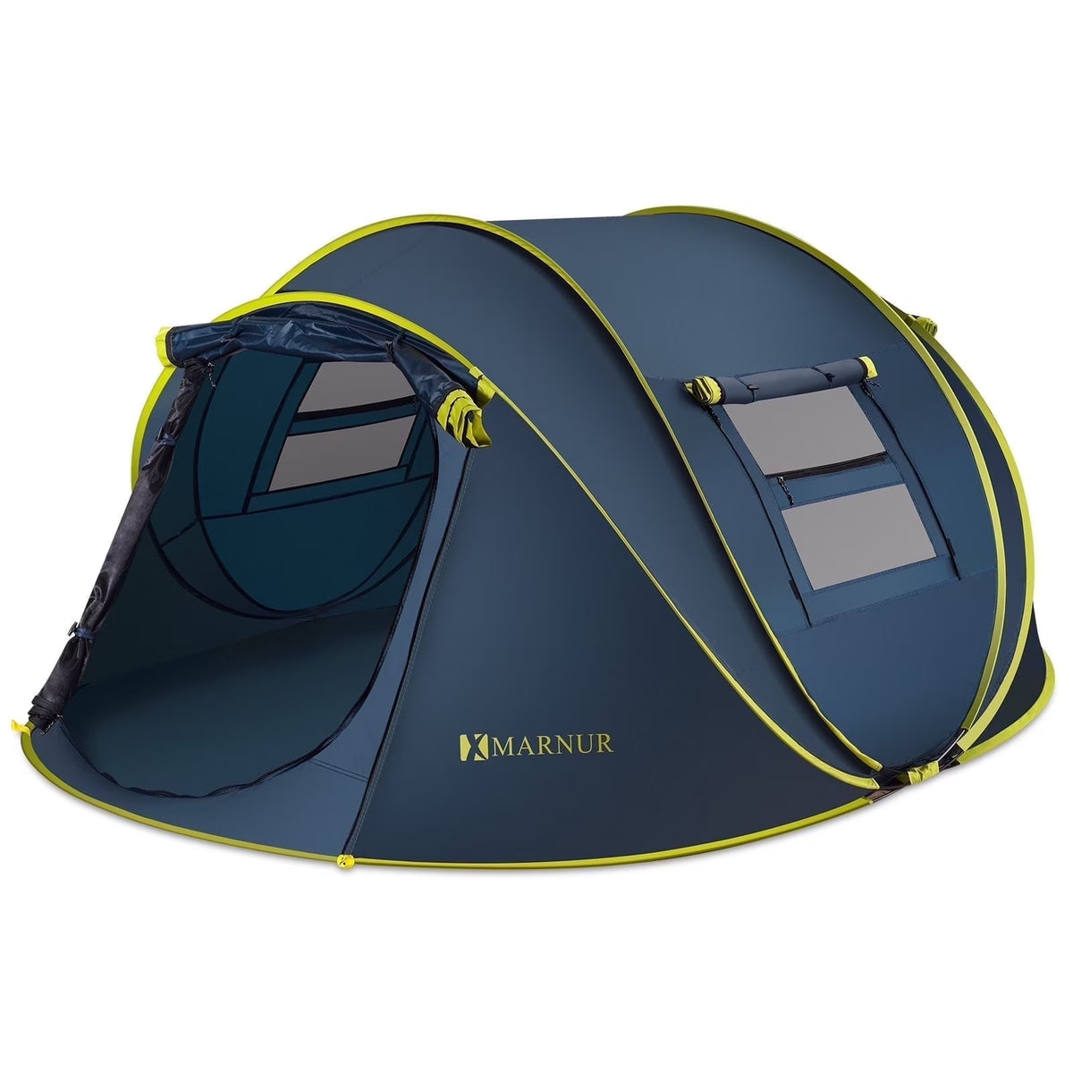 MARNUR Instant Tent 4-Person Camp Tent, Auto Setup Pop Up Tent, Pordable, Huge Door & Windows, Dark Blue