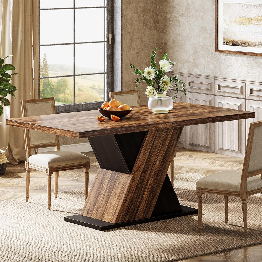 Tribesigns Farmhouse Dining Table for 4-6 People, 55-Inch Rectangle Kitchen Table, Wood Dining Room Table for Dining Room
