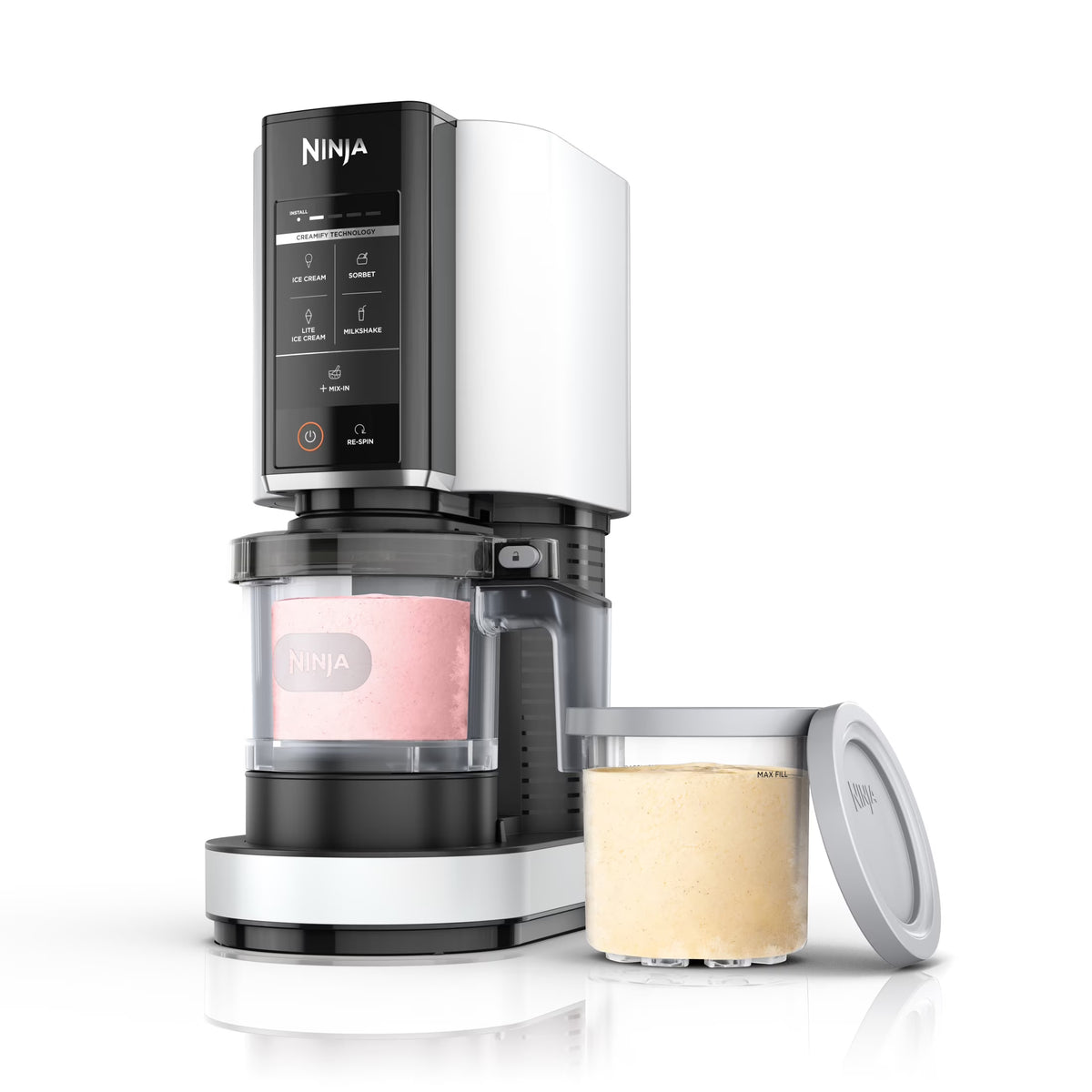 Ninja CREAMi Ice Cream Maker, for Gelato, Mix-ins, Milkshakes, Sorbet, Smoothie Bowls & More, 5 One-Touch Programs, with (2) 16 oz Pint Containers & Lids, Perfect for Kids, White, NC300WH