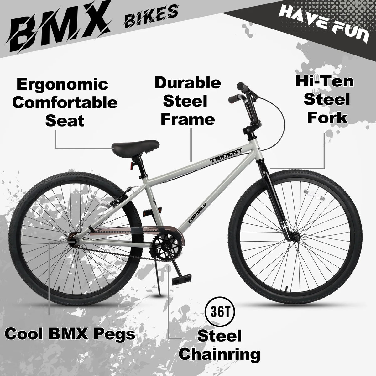 cubsala 24 Inch BMX Race Bike Trident Bicycles Beginner-Level to Advanced Riders with 2 Pegs Trick Cycling and Professional Riding, Black