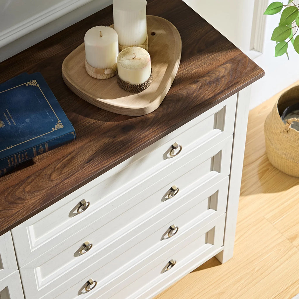 HIUU Farmhouse 8 Drawers Dresser,54 Inch Wide Rustic Wood Dressers & Chest of Drawers for Living Room, Bedroom, Hallway, Closet, Office, Antique White