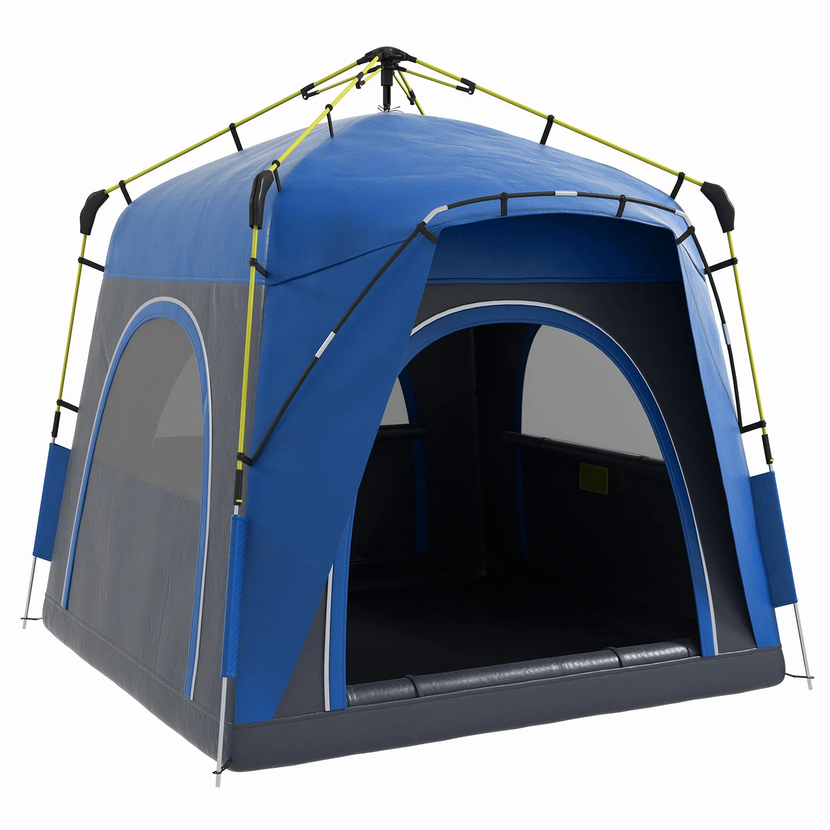 Outsunny Camping Tents 4 Person Pop Up Tent w/ Windows, Doors, Blue