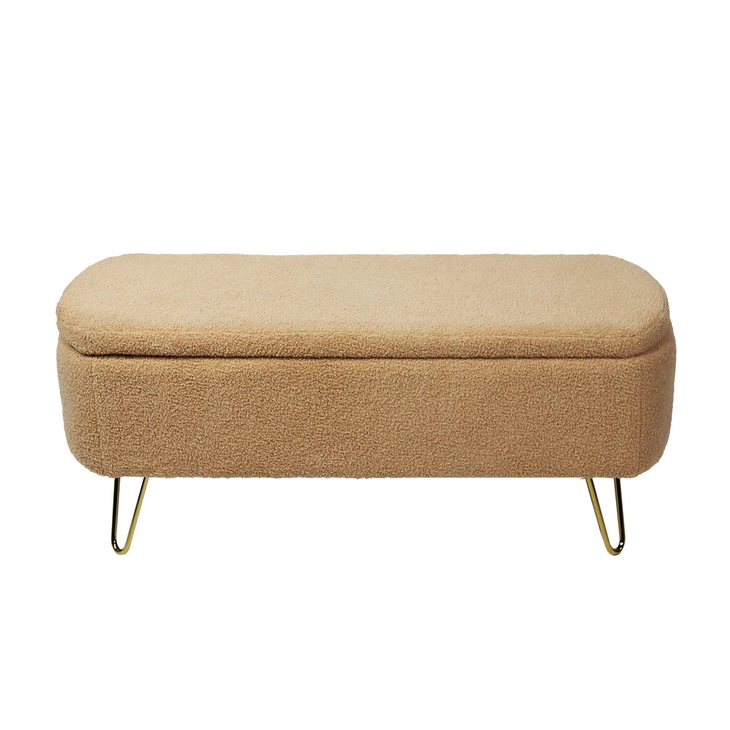 Syngar Entryway Bench with Storage for Bedroom, Living Room, and End of Bed, Faux Fur Ottoman Foot Rest with Storage,Upholstered Bench with Storage with Metal Leg,Ivory