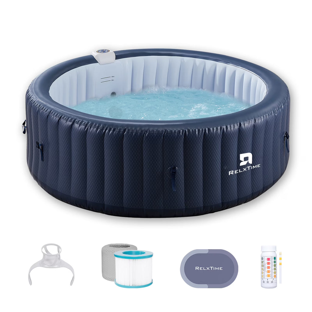 RELXTIME 4-6 Person Inflatable Hot Tub Pool Round Portable Outdoor Spa with 130 Massage Jets, Blue