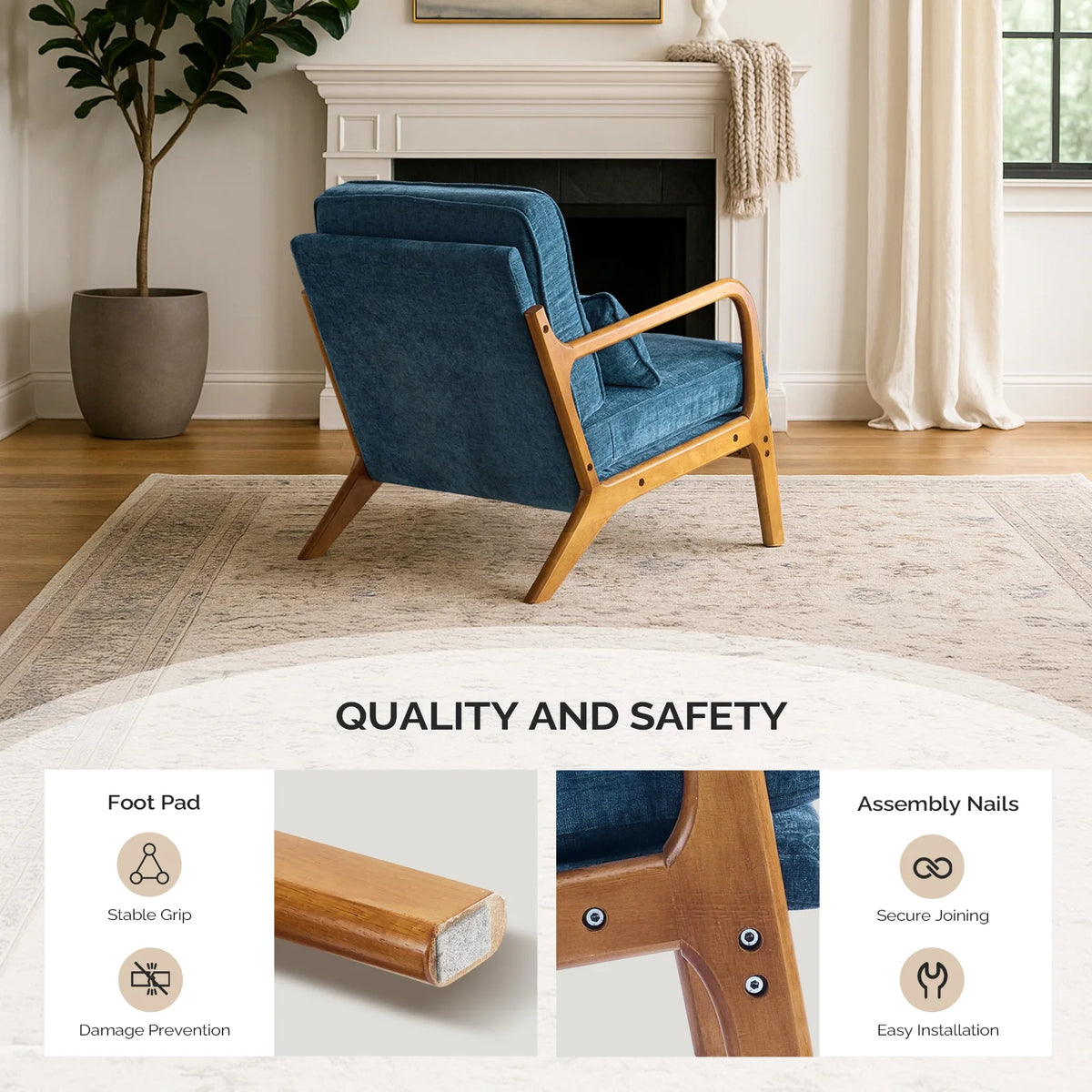 Ktaxon Accent Chair Corduroy Upholstered Armchair, Reading Club Chair with Pillow and Solid Wood Frame for Living Room Bedroom Furniture Off White