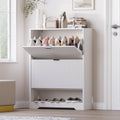 FANRAL Shoe Cabinet with 2 Flip Drawers & Open Storage,Fluted Shoe Storage Cabinet Rack Organizer with Adjustable Shelves for Entryway,Closet,Hallway,White