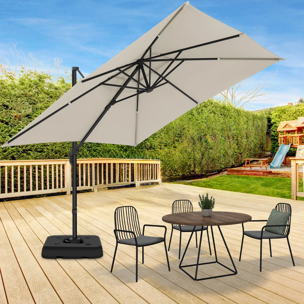 HOTEEL 10 Ft Patio Umbrella Outdoor Cantilever Square Umbrella Aluminum Offset Umbrella with Base, 360° Rotation，Gray