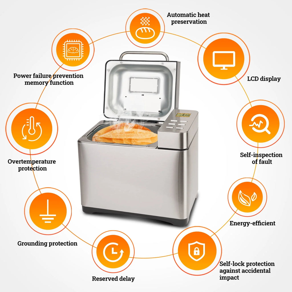 KBS 17-in-1 2LB Bread Maker Machine Fully Automatic LCD Display，Stainless Steel Model# 013