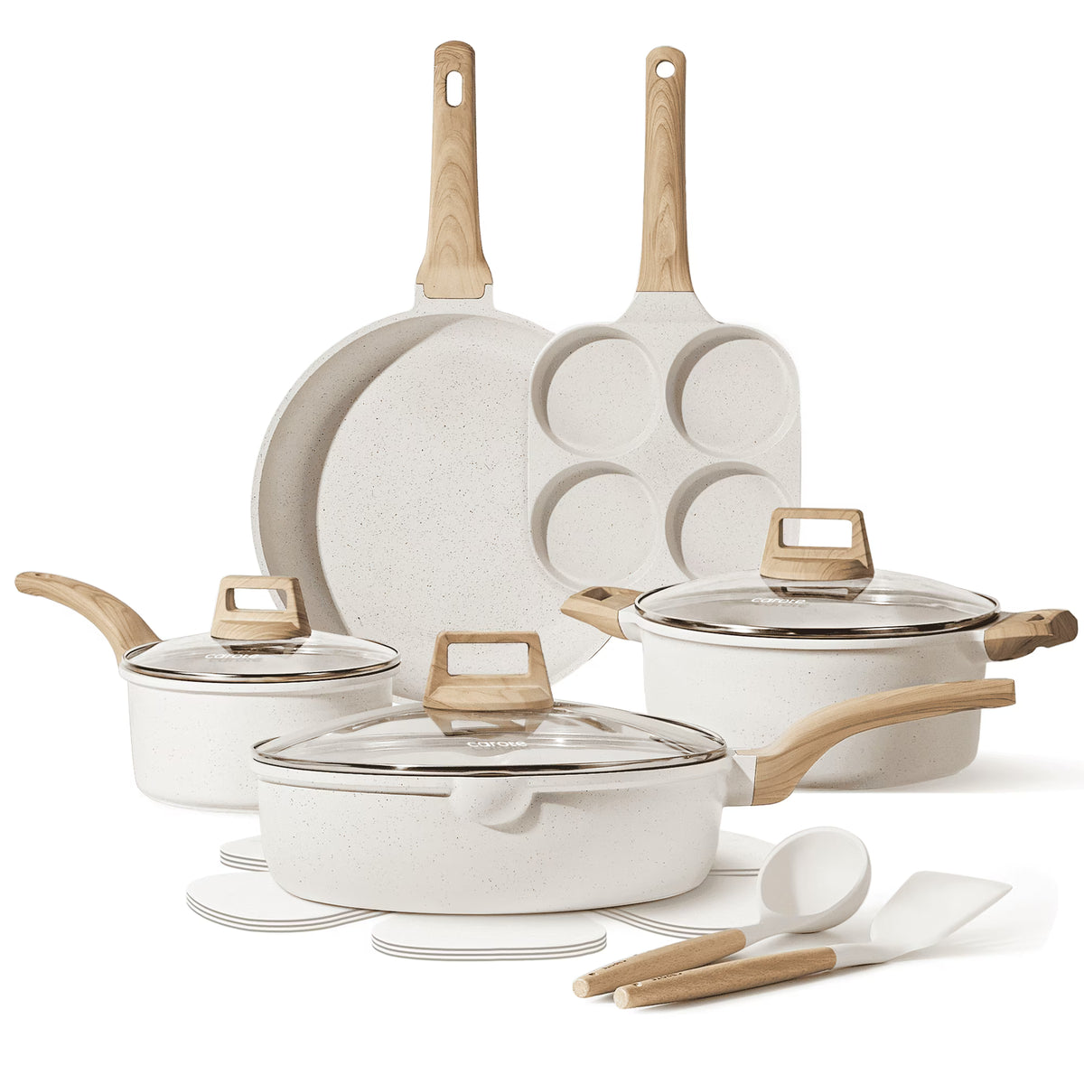 Carote 19 Pcs Nonstick Cookware Sets, Granite Pots and Pans Set Non Stick, White