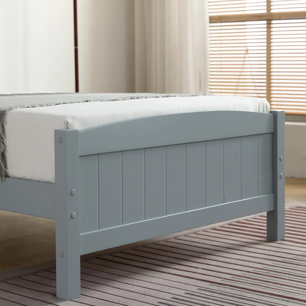 Ktaxon Deluxe Wood Platform Bed with Headboard, Teen Bed Gray,Twin