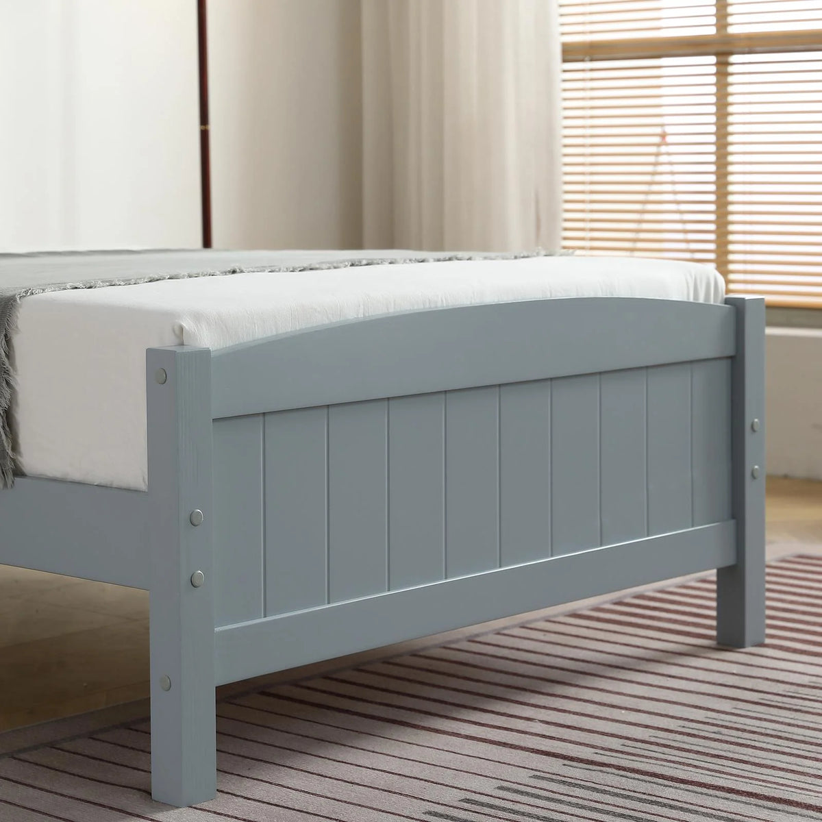 Ktaxon Deluxe Wood Platform Bed with Headboard, Teen Bed Gray,Twin