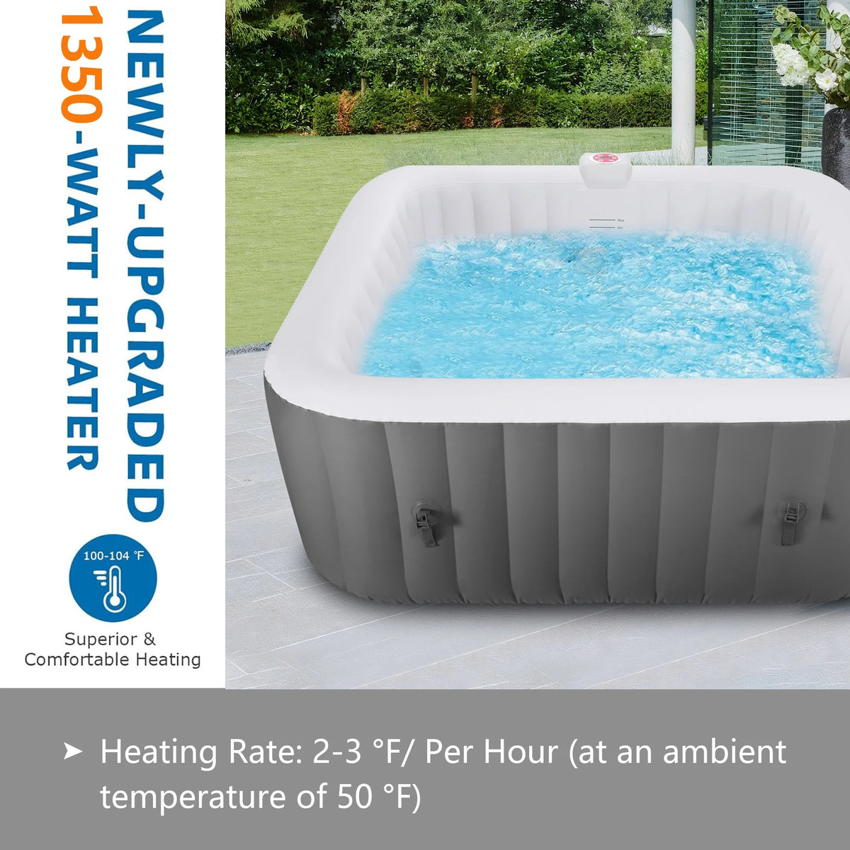 4-6 Person Outdoor Portable Inflatable Heated Hot Tub with 130 Bubble Jets, Square Inflatable Heated Pool Spa with Insulated Cover, Insulated Cover and Carry Bag, Blue