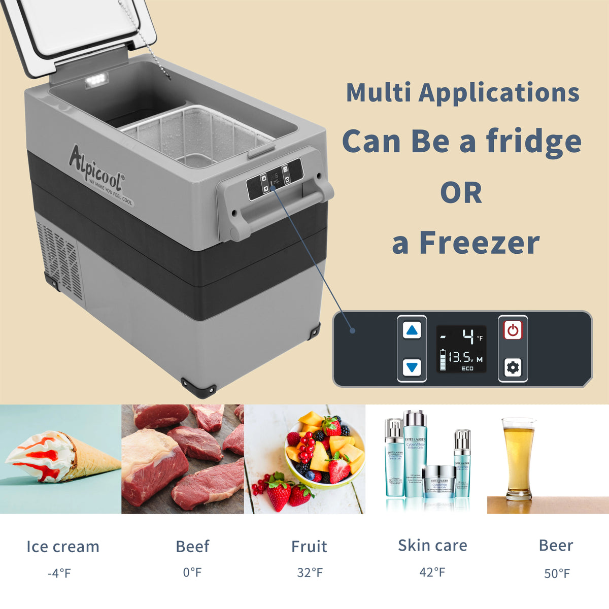 Alpicool CF55 Portable Refrigerator 12 Volt Car Freezer 58 Quart(55 Liter) Vehicle, Car, Truck, RV, Boat, Mini fridge freezer for Driving, Travel, Fishing, Outdoor -4F to 68F