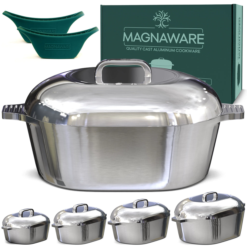 MAGNAWARE 5qt Lightweight Cast Aluminum Oval Dutch Oven, Silver