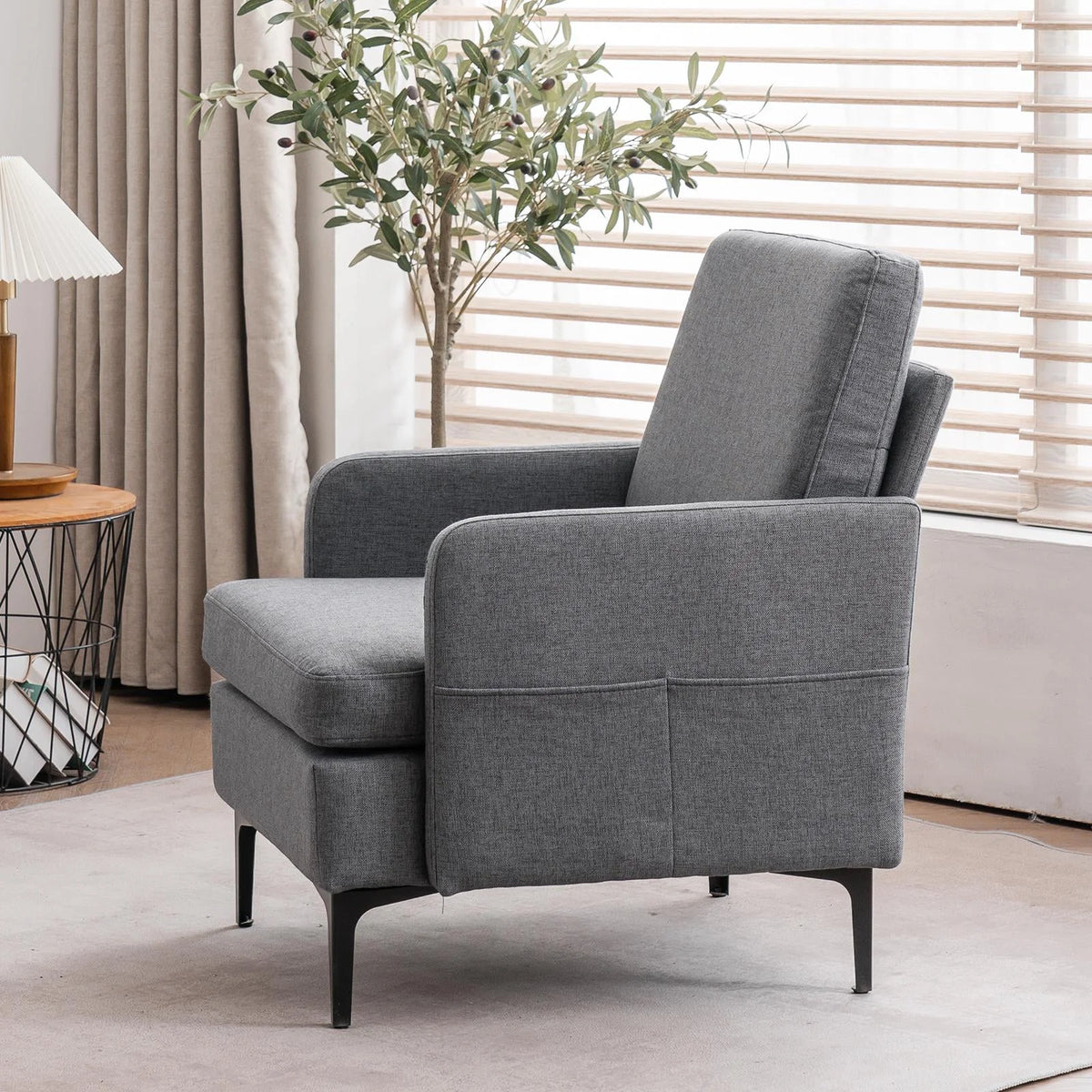 Ktaxon Fabric Accent Chair, Reading Armchair with Removable Cushion, Single Sofa with Extra Seat Depth for Living Room Bedroom Black