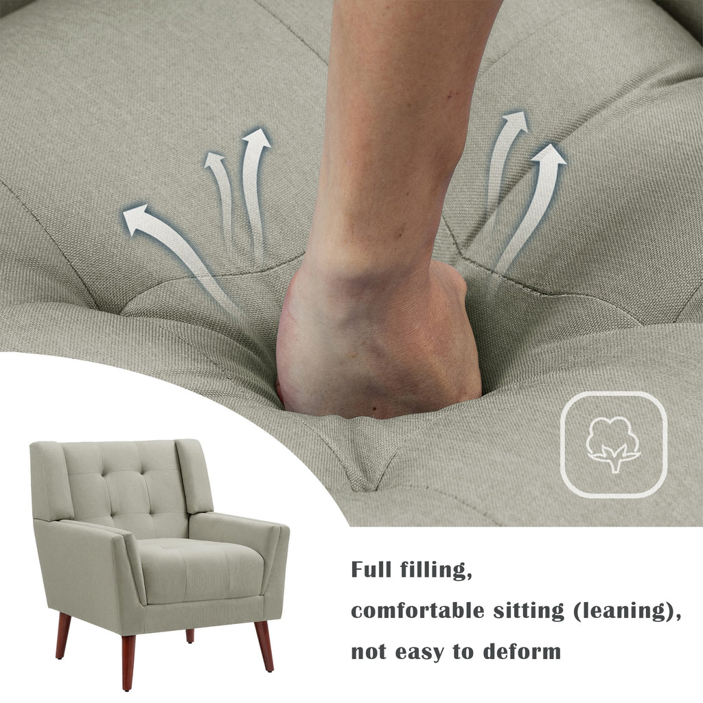 DREAMSIDEA Accent Chair Set of 2 Living Room Chair Linen Upholstered Comfortable Armchair Modern Chairs for Living Room Bedroom Indoor Furniture, Beige