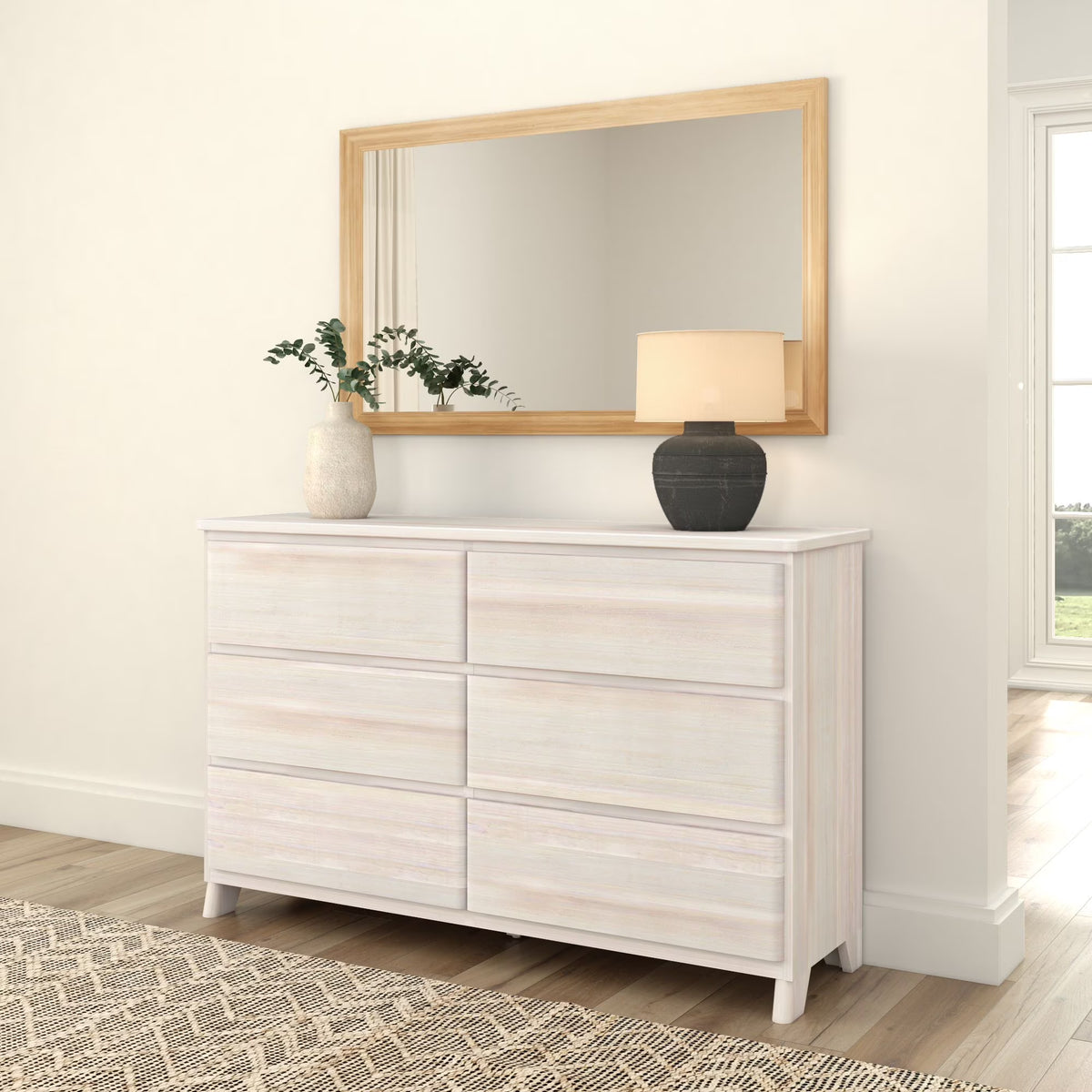 Plank+Beam Solid Wood Farmhouse 6 Drawer Dresser, Barnwood Brown