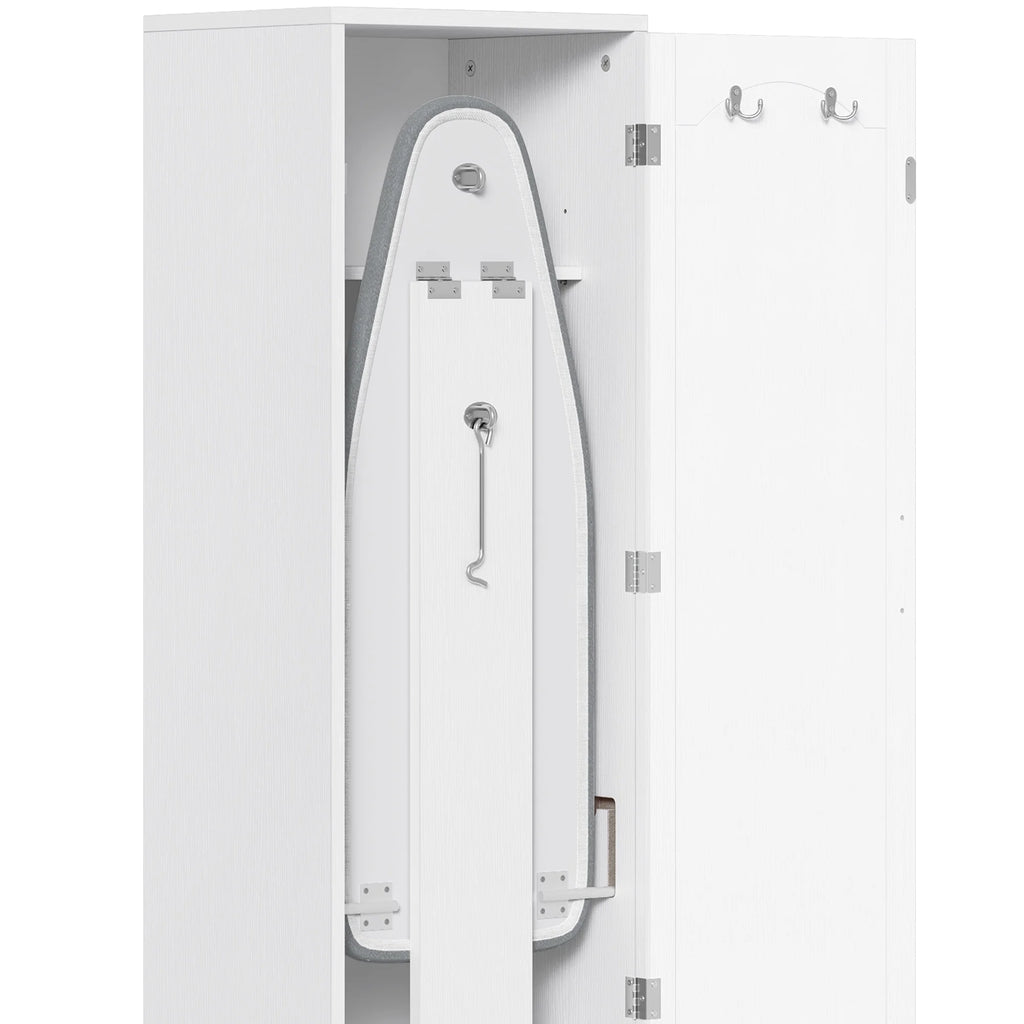 Uforic Ironing Board with Storage Cabinet, Ironing Board Cabinet, Foldable Ironing Board with Support Leg, White