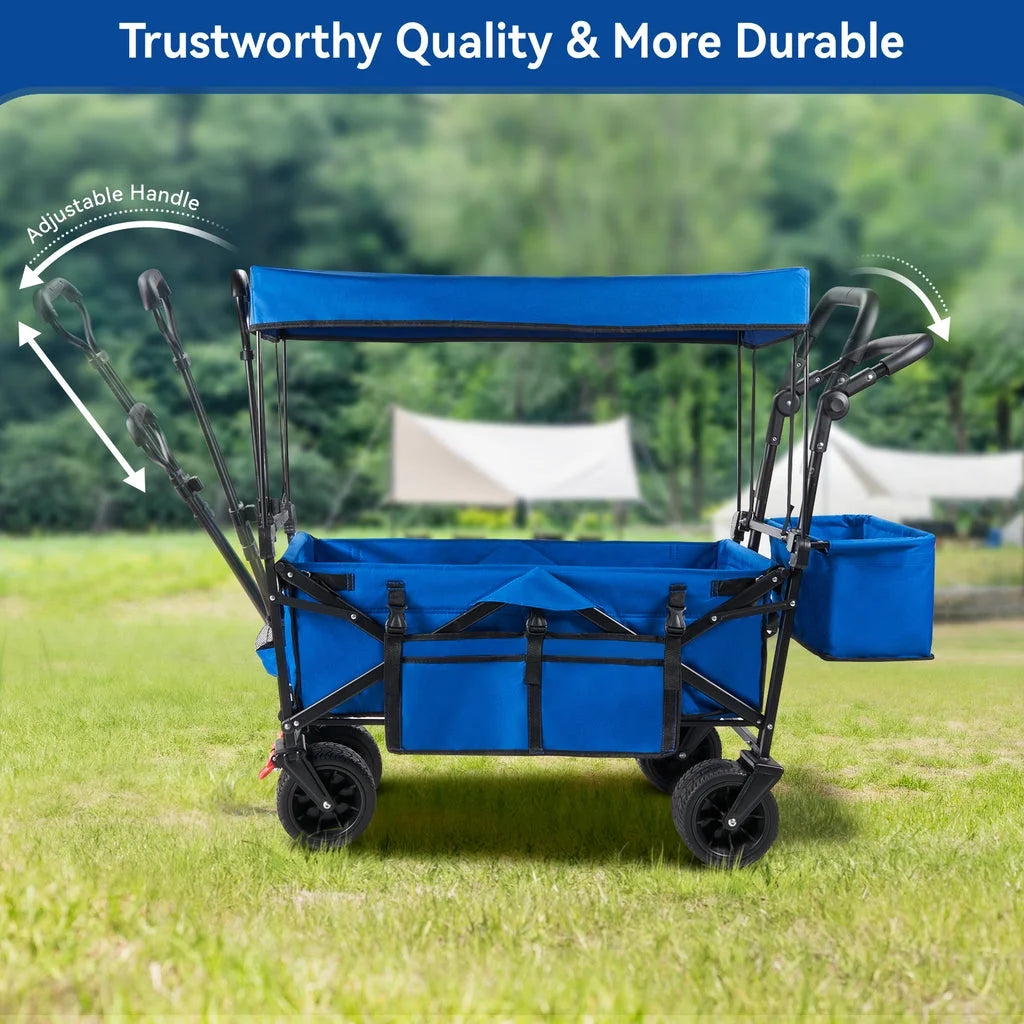 VECUKTY Collapsible Garden Wagon Cart with Removable Canopy Black