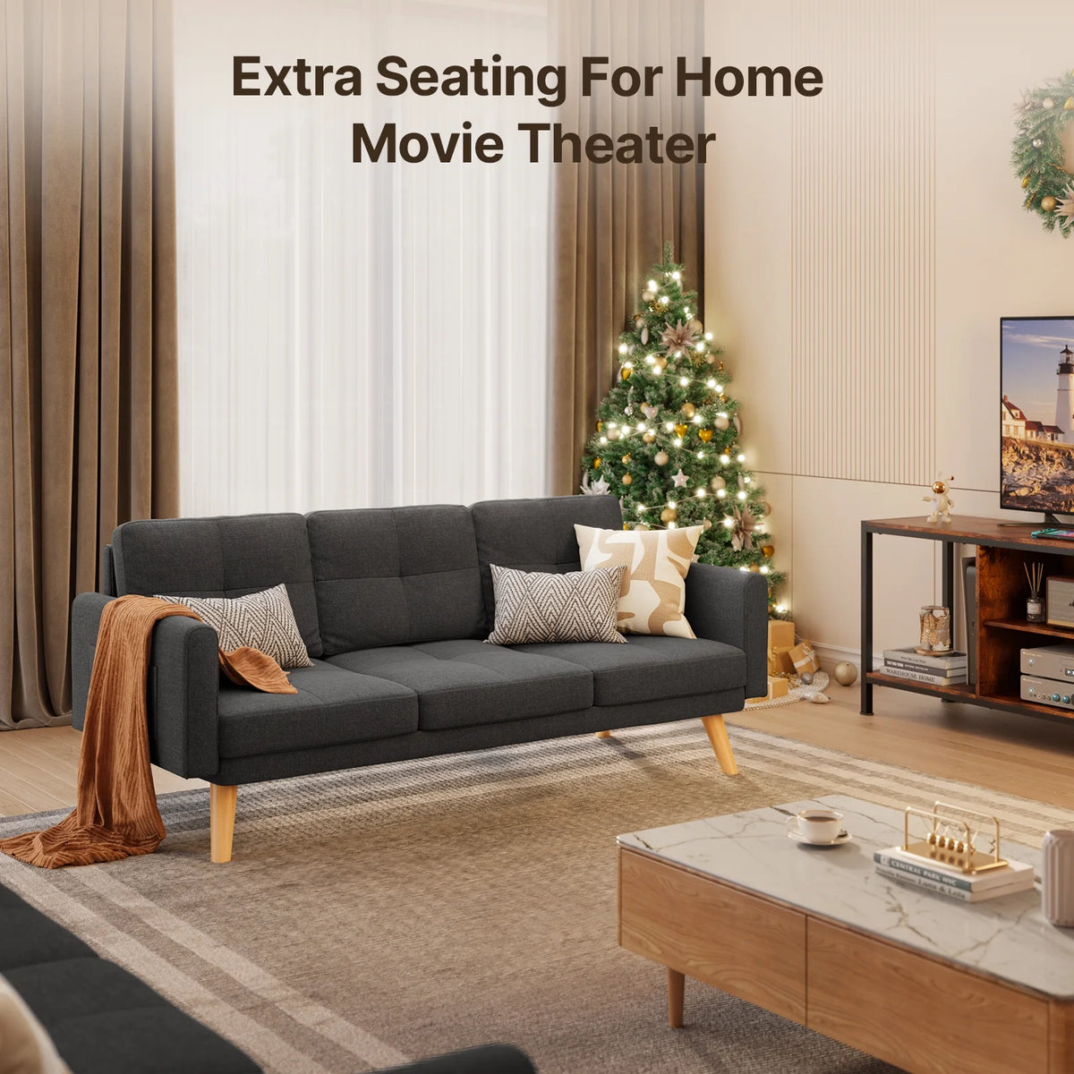 Lofka Sofa Couch with Large Storage Pockets and Soft Seats,Modern Loveseat Sofa for Apartment, Office, Bedroom,Deep Gray