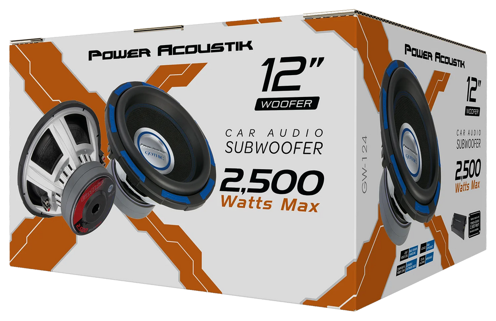 Power Acoustik Gothic Series GW-124 Premium 12" Subwoofer - 2,500 Watt Max, Composite Fiber Rigid Cone (New)