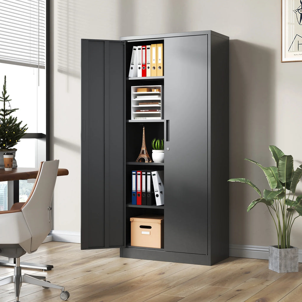 Garage Storage Cabinet with Doors and 4 Adjustable Shelves, Alvantor 72" Tall Metal Garage Cabinet , Lockable Tool Storage Cabinets for Garage, Home, Office Black