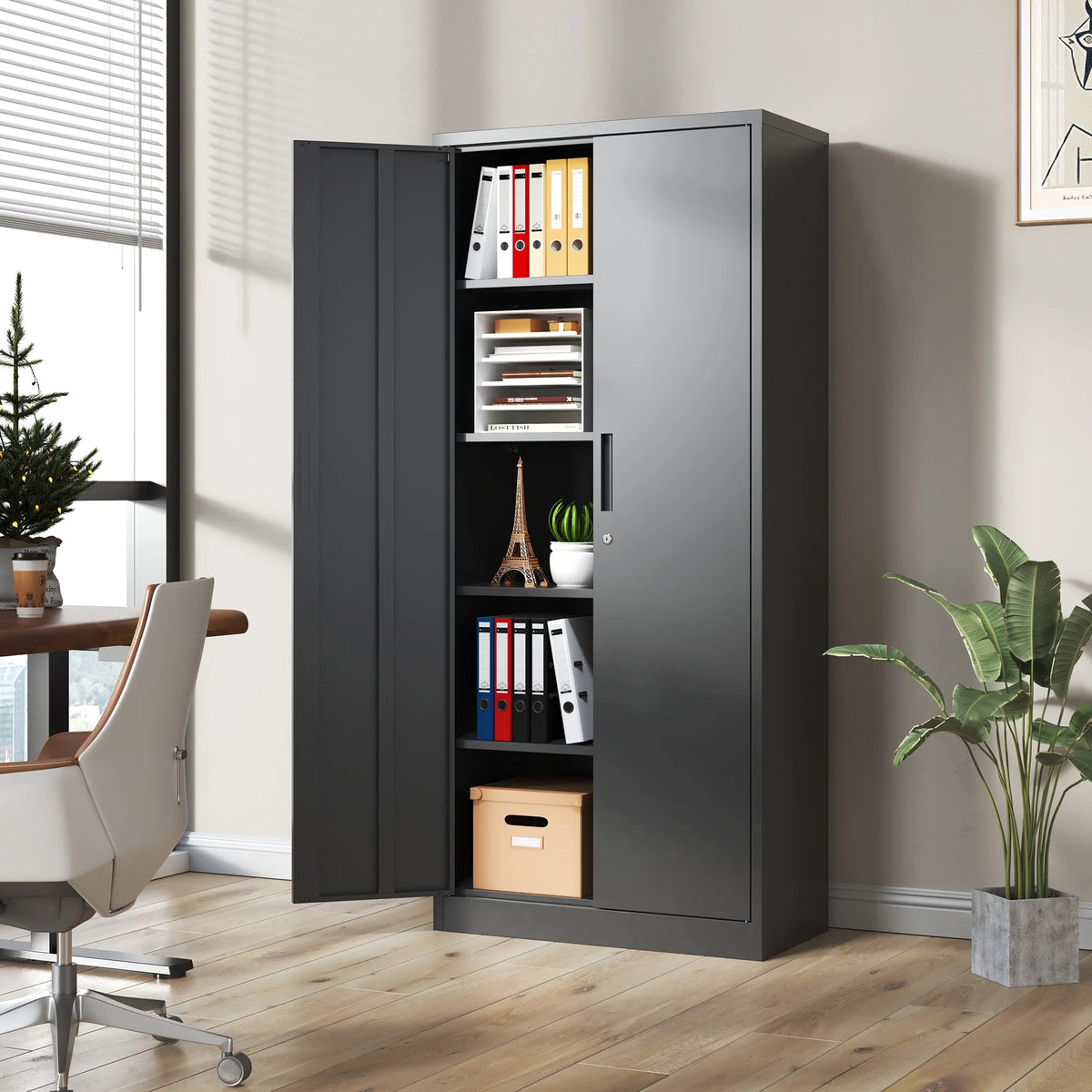 Garage Storage Cabinet with Doors and 4 Adjustable Shelves, Alvantor 72" Tall Metal Garage Cabinet , Lockable Tool Storage Cabinets for Garage, Home, Office Black