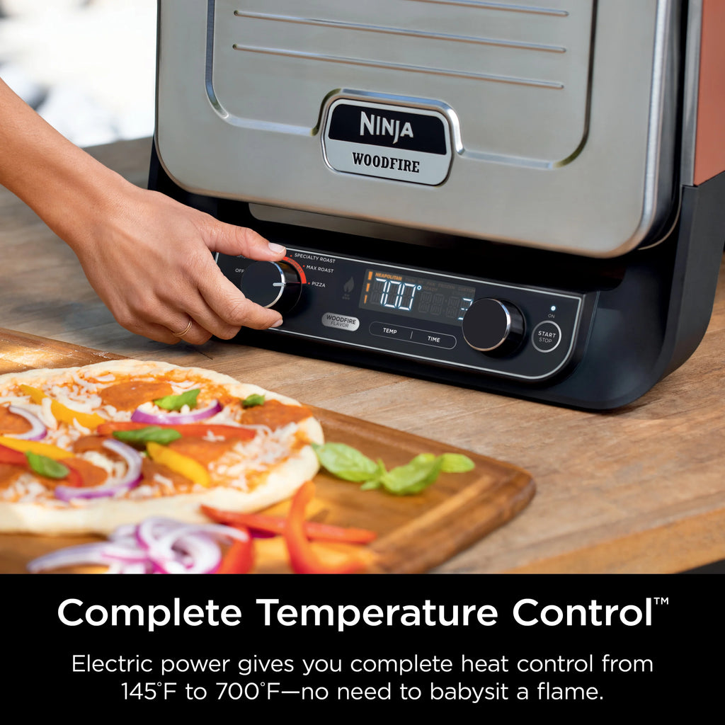Ninja Woodfire? Pizza Oven, 5-in-1 outdoor oven, 5 Pizza Settings, Ninja Woodfire? Technology, up to 700F heat, BBQ smoker, Electric?