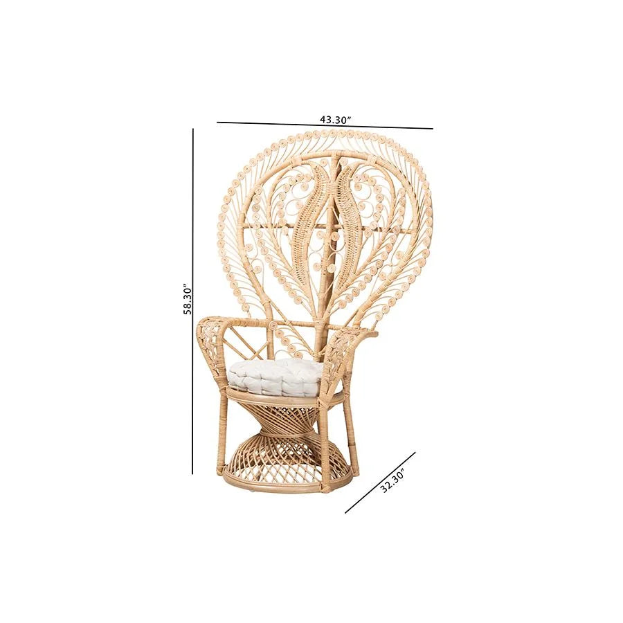 bali & pari Fedra Modern Bohemian Natural Brown Rattan Peacock Accent Chair