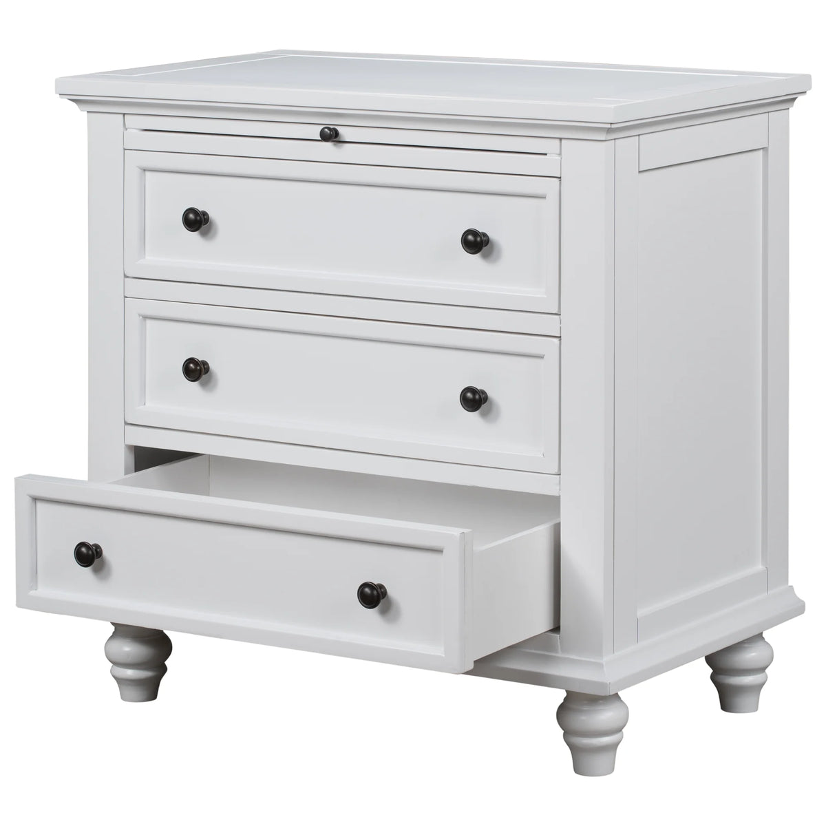 EUROCO 28 Larger Solid Wood 3-Drawer Side Table Nightstand, End Table with Pull out Tray for Bedroom, Living Room, Hallway, Entryway,White
