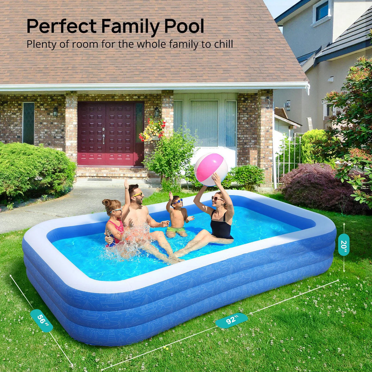 92"x56"x20"Outdoor Inflatable Swimming Pool Full-Sized Kiddie Lounge Pool