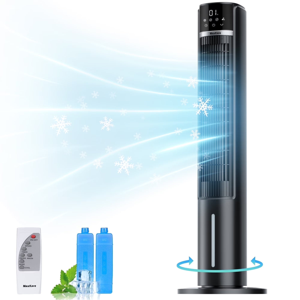 MaxKare 40" Evaporative Air Cooler, 3 Modes, 12H Timers, Oscillating Tower Fan White